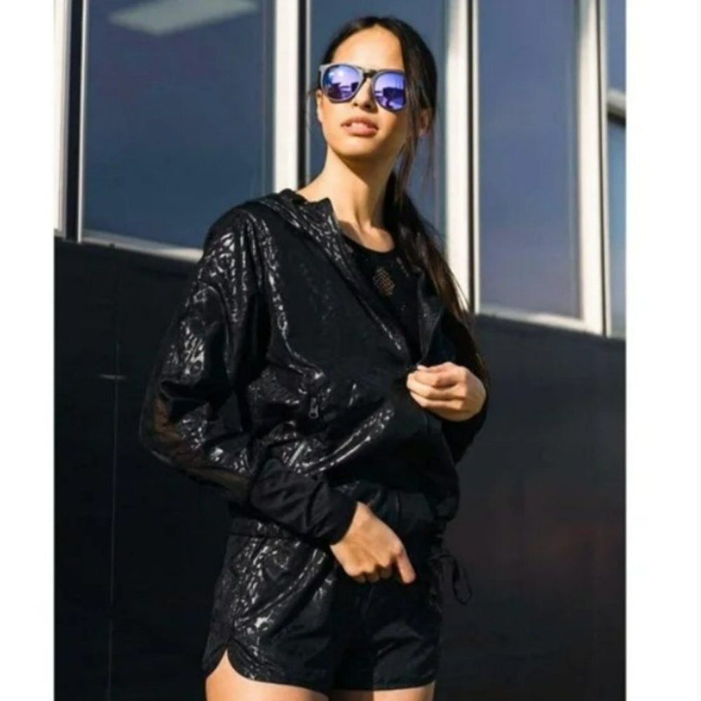 ZYIA Active Black Cheetah Leopard Print Bomber Jacket Windbreaker Size M